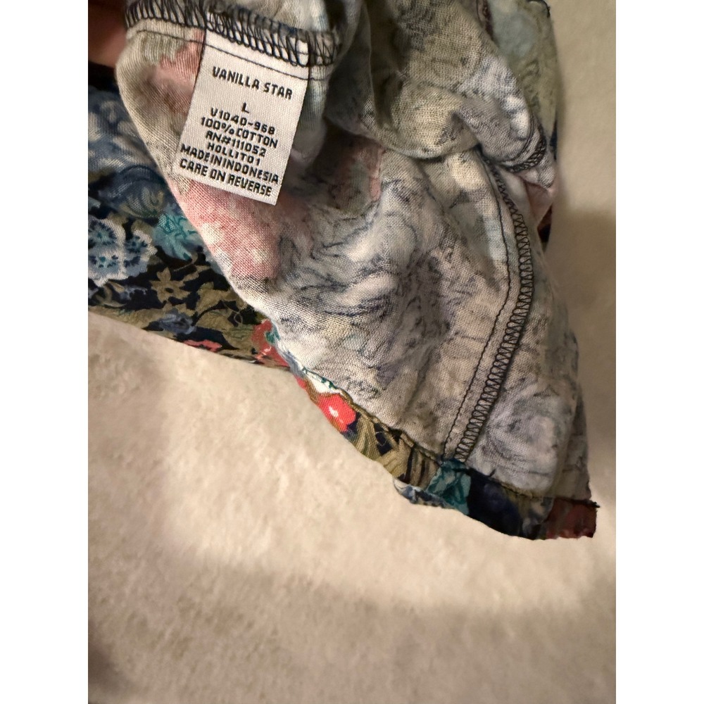 Vanilla Star Floral Western Shirt Womens Large NWT Cotton Snap Button Down Blue - Picture 5 of 8